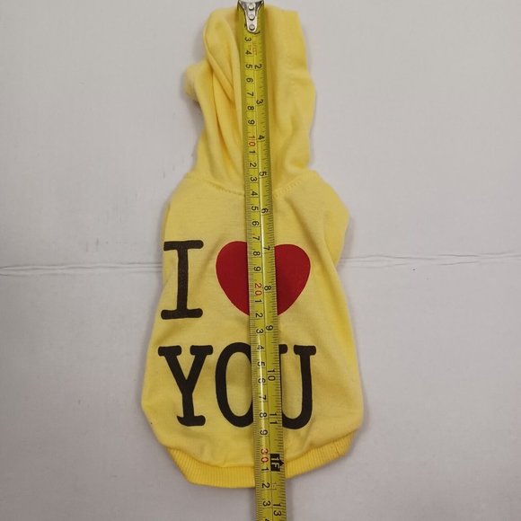 Dog Hoodie Graphic Print -I Love You -Extra Small Dog -Yellow -Freedogs -Pull On - Picture 7 of 13